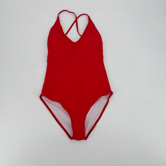 Tempt Me Red V Neck Cross Back Strappy One Piece Swimsuit Medium NWT - Picture 3 of 8